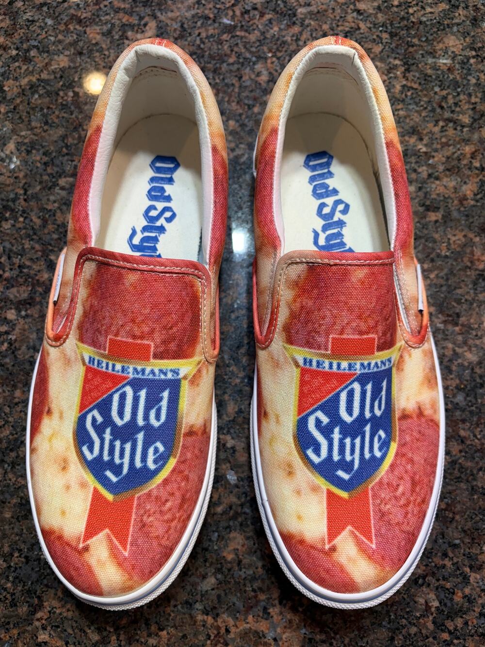 Old Style Beer Pizza Retro Low Top Slip On Canvas Sneakers Size 7